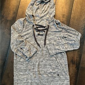 Gray Hooded sweatshirt with lace up drawstring